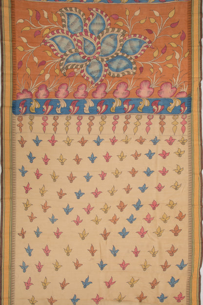 Soft Tussar Kalamkari Handpainted Beige Saree