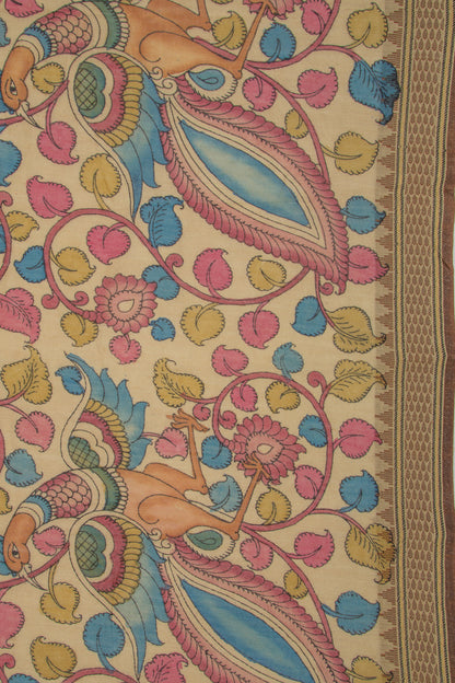 Tussar Kalamkari Handpainted Beige Saree