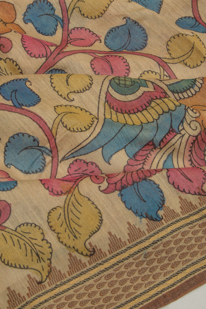 Tussar Kalamkari Handpainted Beige Saree