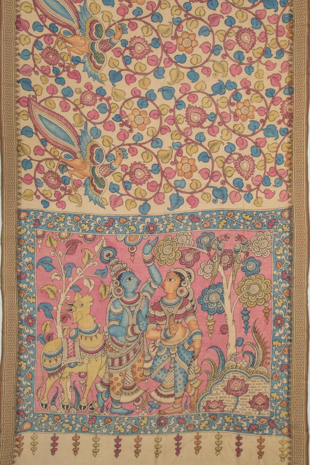 Tussar Kalamkari Handpainted Beige Saree
