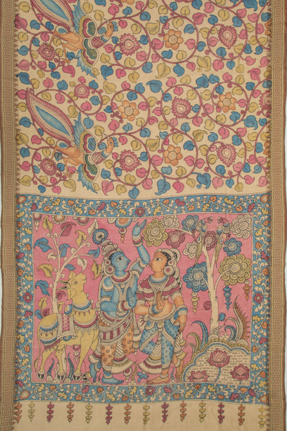 Tussar Kalamkari Handpainted Beige Saree