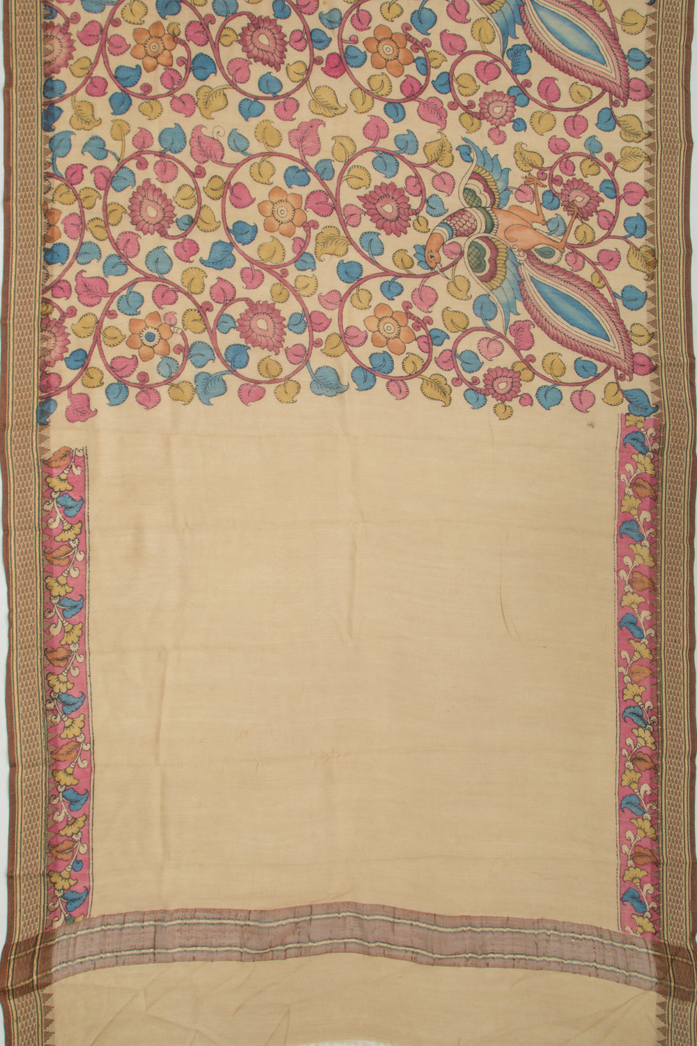 Tussar Kalamkari Handpainted Beige Saree