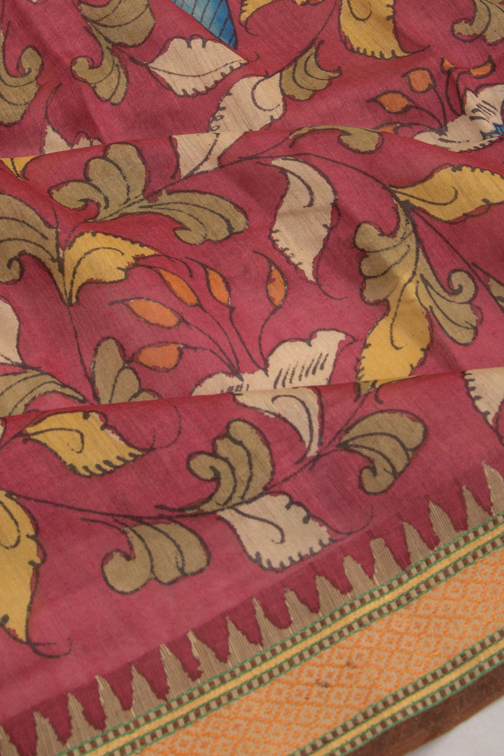 Tussar Kalamkari Handpainted Maroon Saree