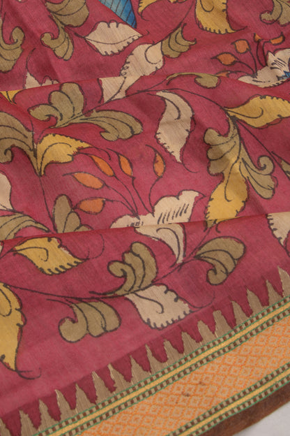 Tussar Kalamkari Handpainted Maroon Saree