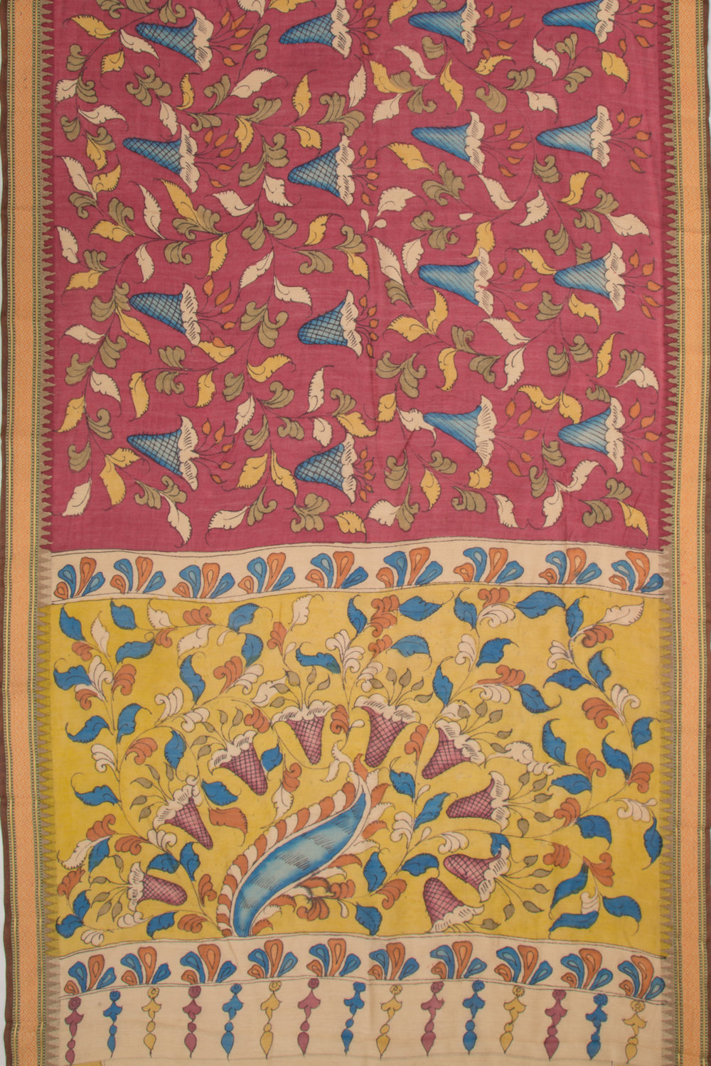 Tussar Kalamkari Handpainted Maroon Saree
