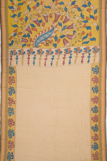 Tussar Kalamkari Handpainted Maroon Saree