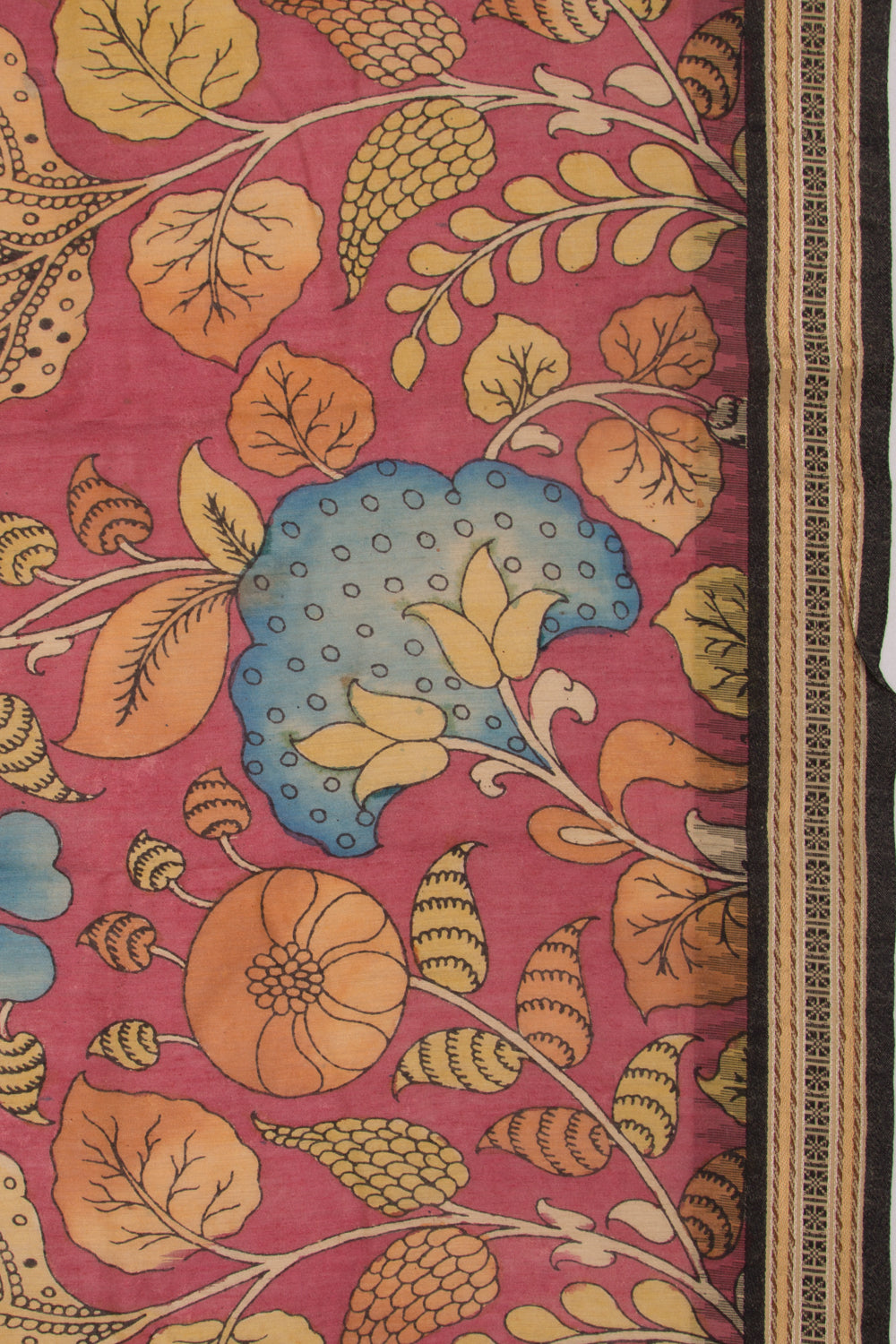 Soft Tussar Kalamkari Handpainted Pink Saree With Vidarbha Border