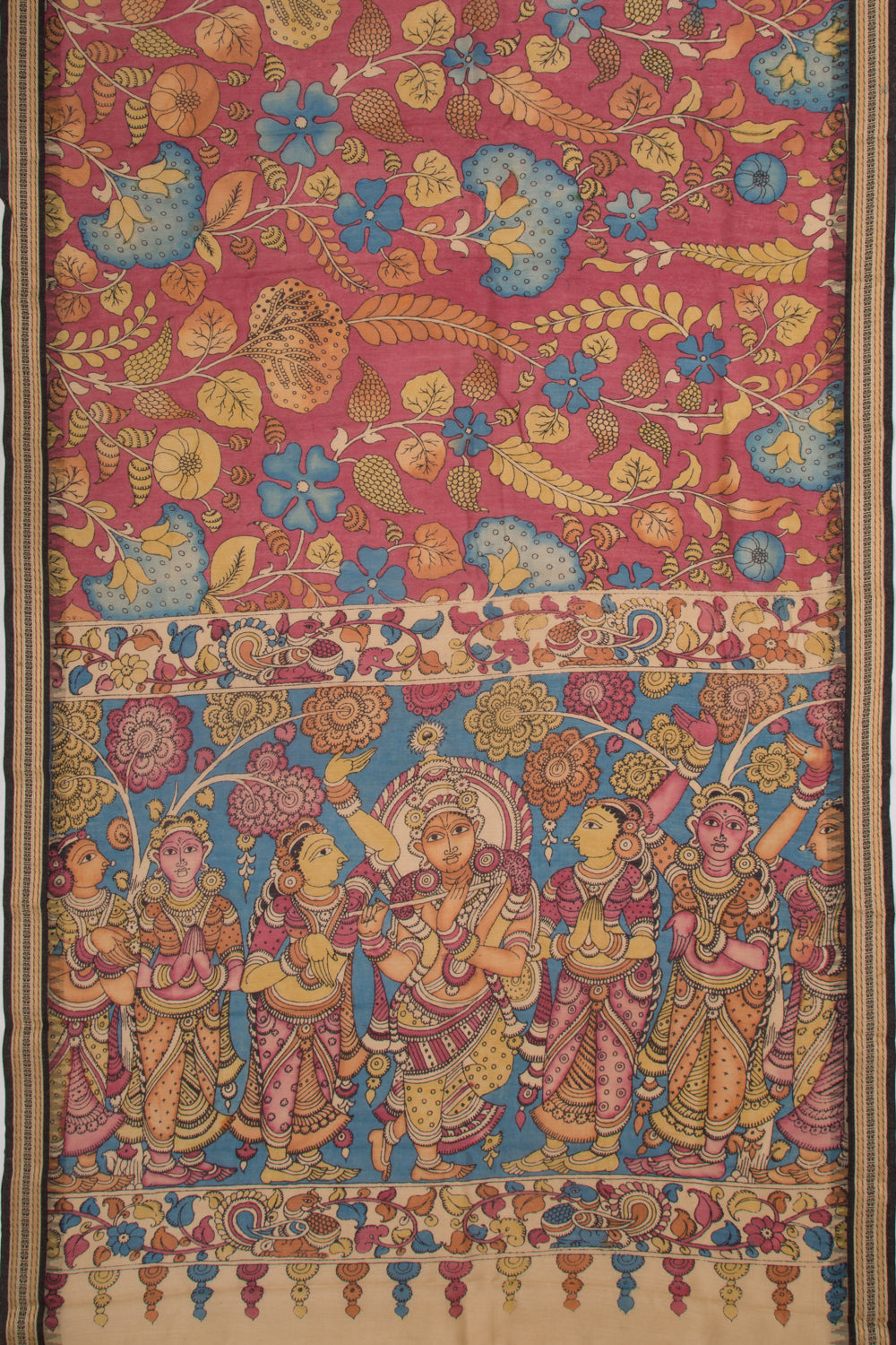 Soft Tussar Kalamkari Handpainted Pink Saree With Vidarbha Border