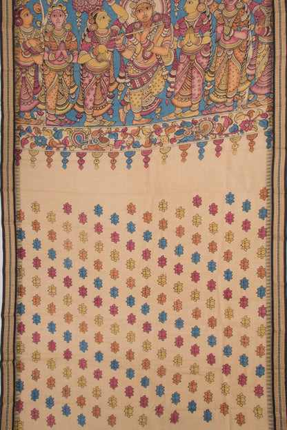 Soft Tussar Kalamkari Handpainted Pink Saree With Vidarbha Border