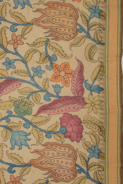Soft Tussar Kalamkari Handpainted Beige Saree With Vidarbha Border
