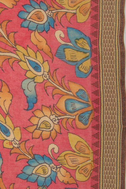 Tussar Kalamkari Handpainted Pinkish Red Saree