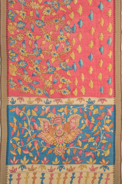 Tussar Kalamkari Handpainted Pinkish Red Saree