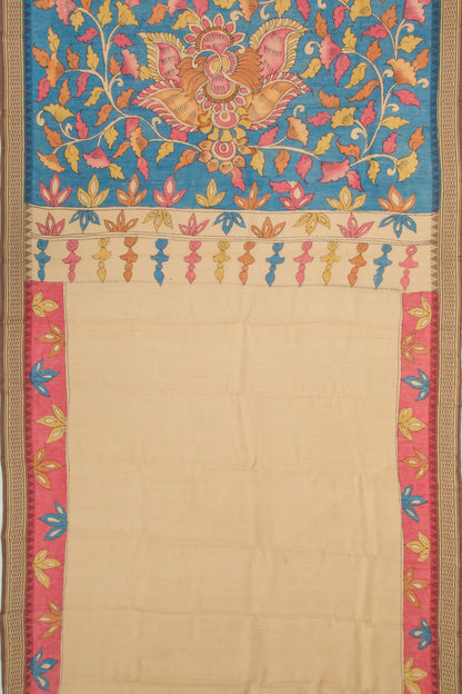 Tussar Kalamkari Handpainted Pinkish Red Saree