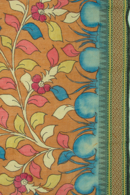 Tussar Kalamkari Handpainted Brown Saree