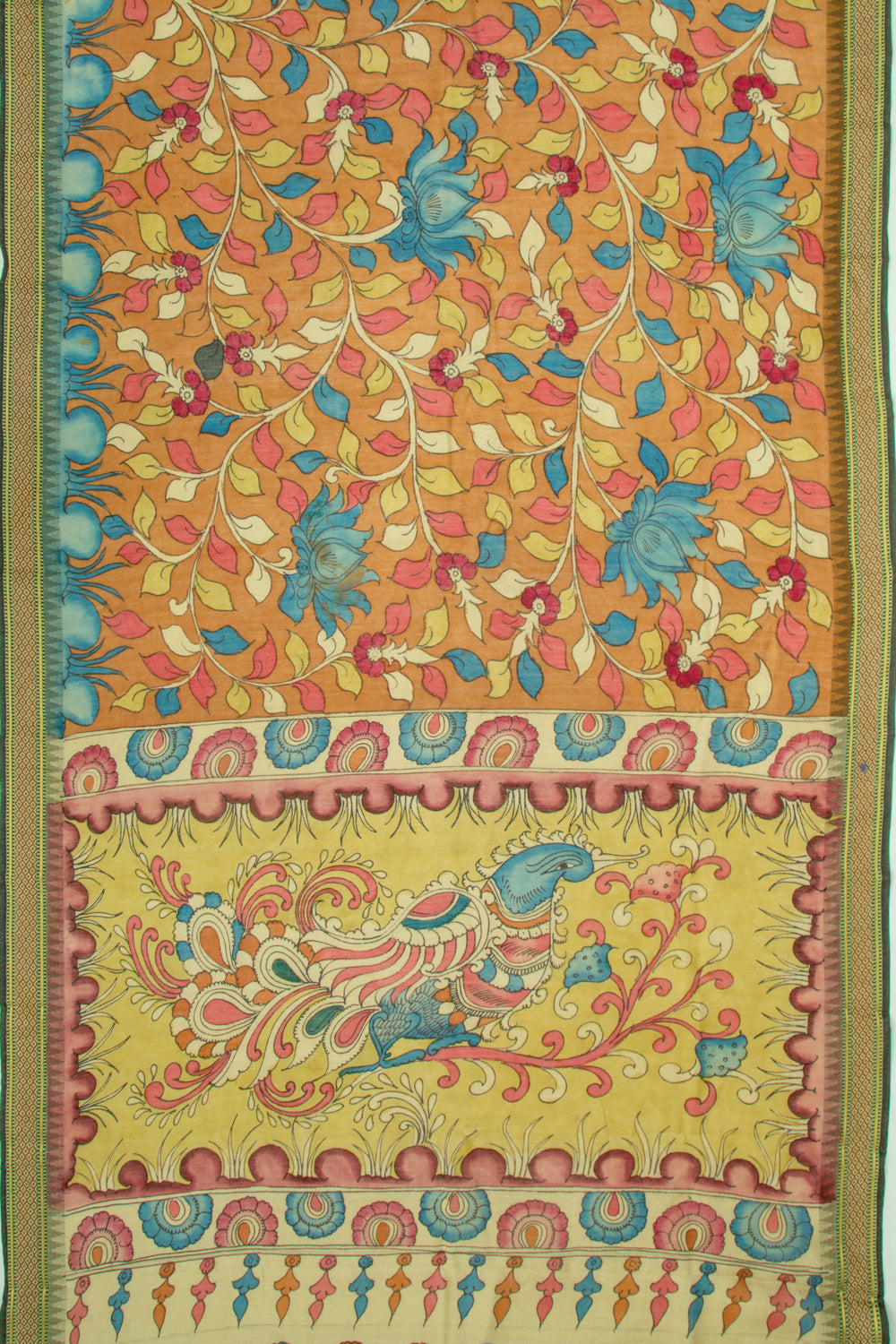Tussar Kalamkari Handpainted Brown Saree