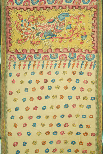 Tussar Kalamkari Handpainted Brown Saree