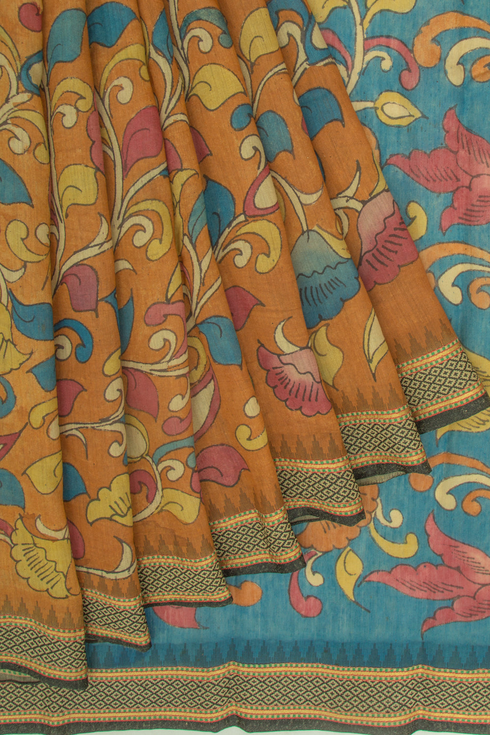Tussar Kalamkari Handpainted Brown Saree