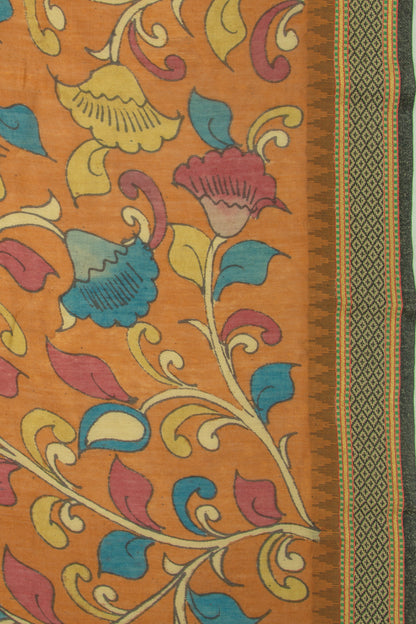 Tussar Kalamkari Handpainted Brown Saree