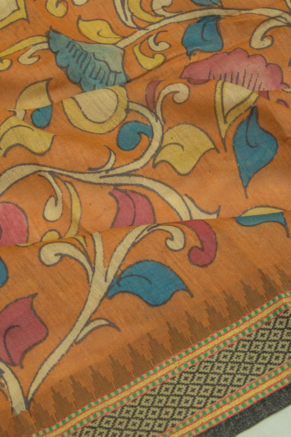 Tussar Kalamkari Handpainted Brown Saree