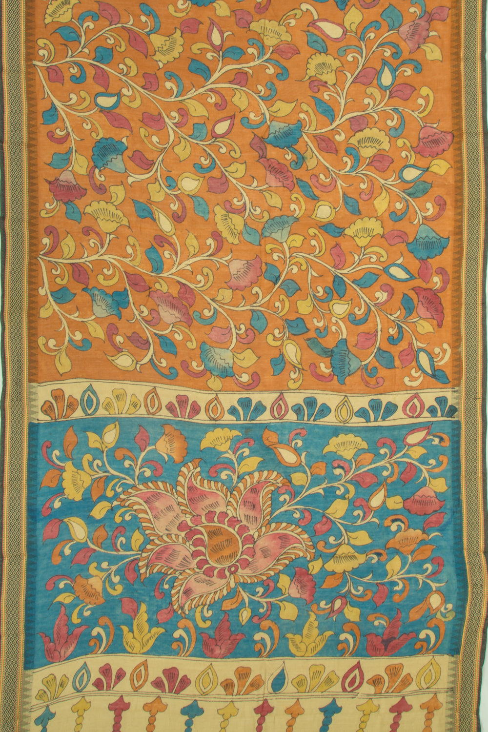 Tussar Kalamkari Handpainted Brown Saree