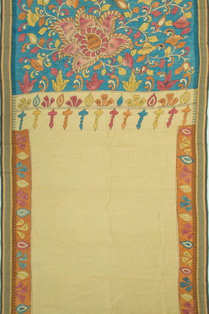Tussar Kalamkari Handpainted Brown Saree