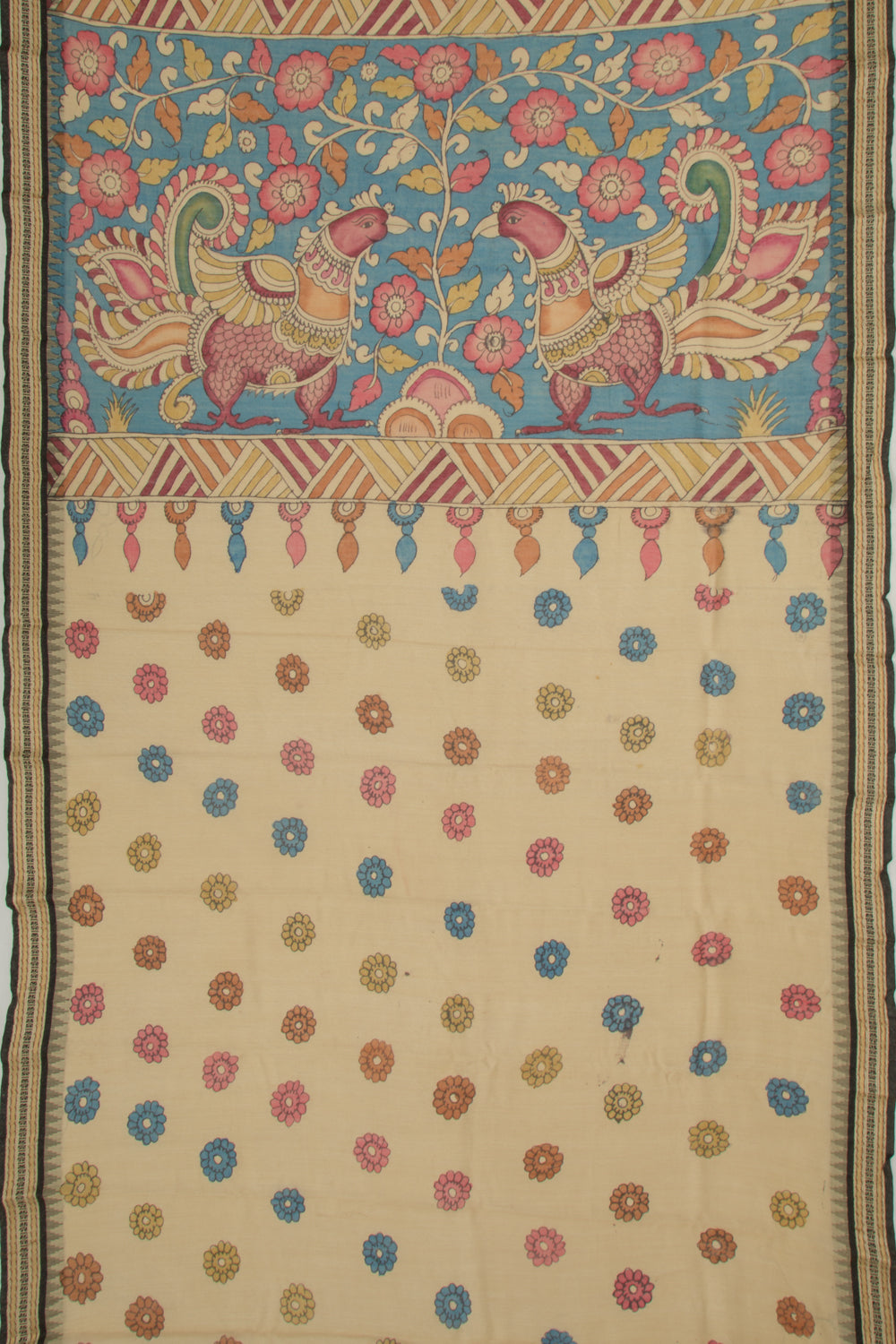 Soft Tussar Kalamkari Handpainted Pink Saree With Vidarbha Border