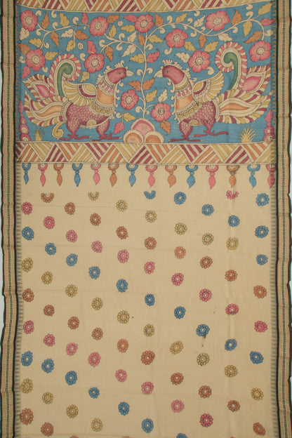 Soft Tussar Kalamkari Handpainted Pink Saree With Vidarbha Border