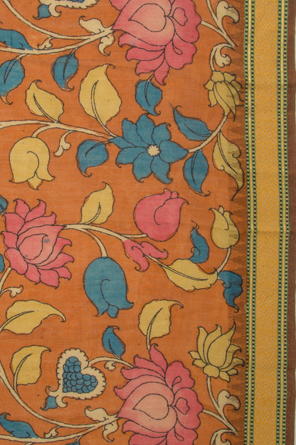 Tussar Kalamkari Handpainted Orange Saree