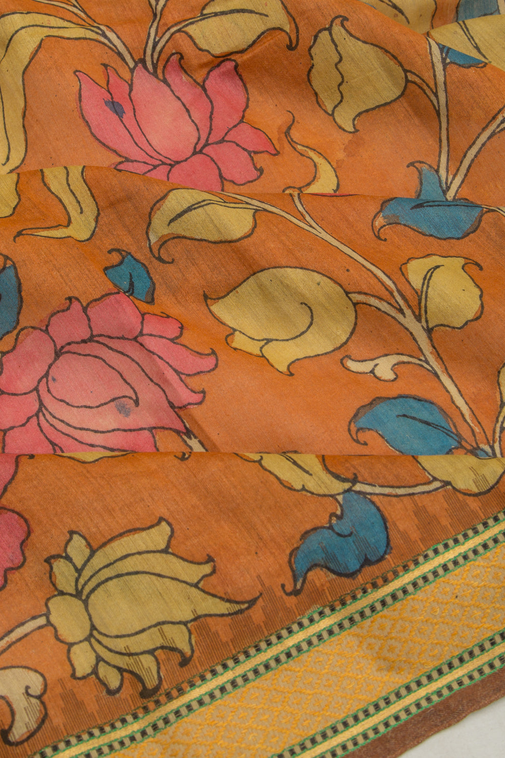 Tussar Kalamkari Handpainted Orange Saree