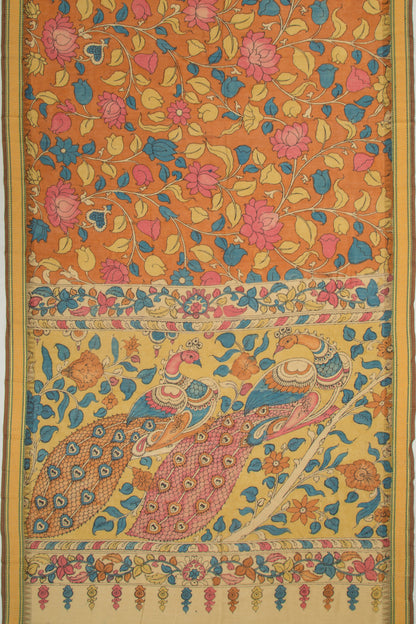 Tussar Kalamkari Handpainted Orange Saree