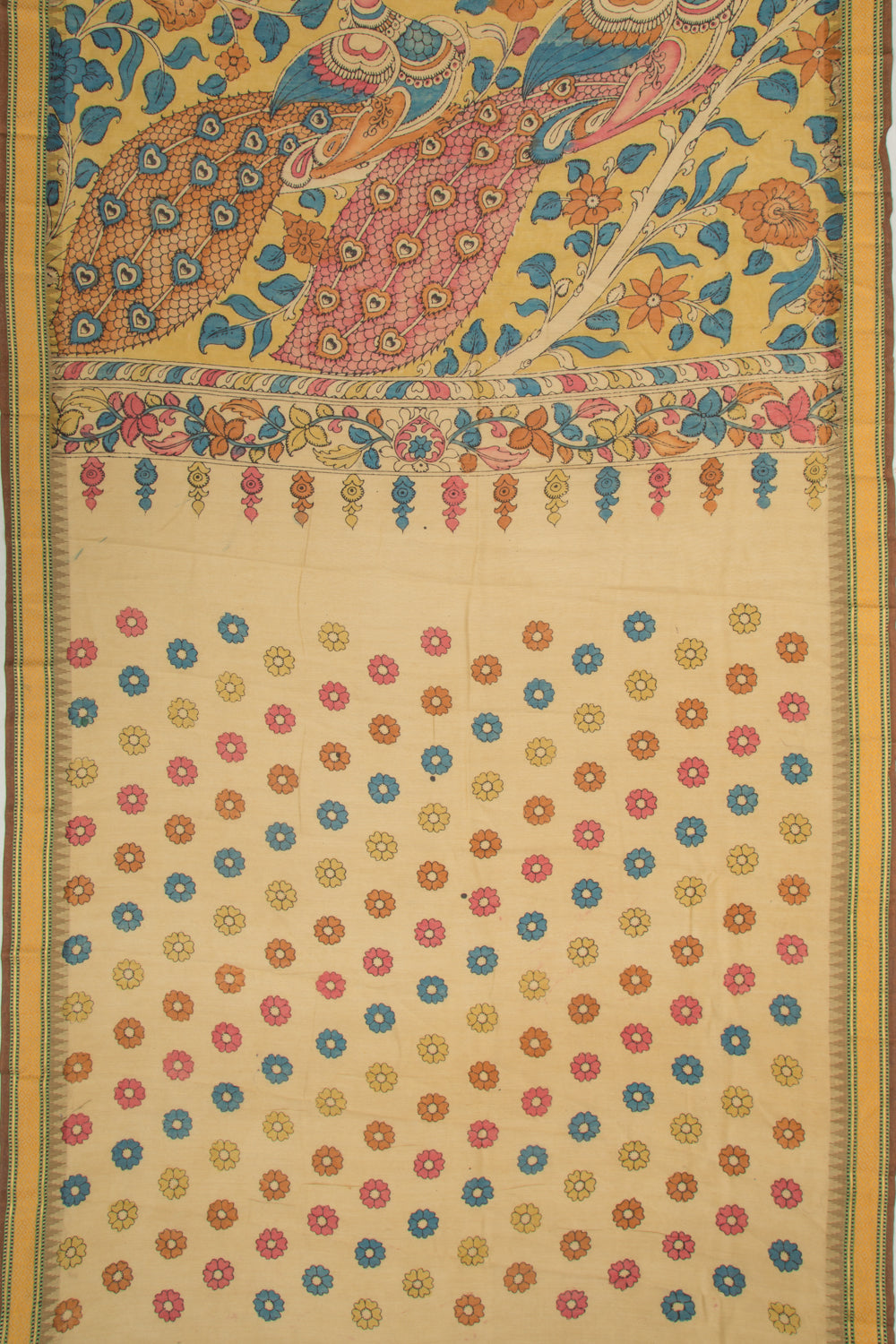 Tussar Kalamkari Handpainted Orange Saree