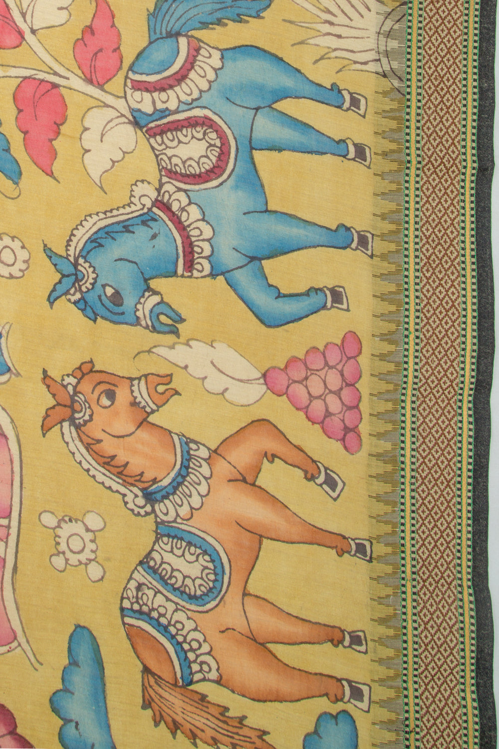 Tussar Kalamkari Handpainted Yellow Saree