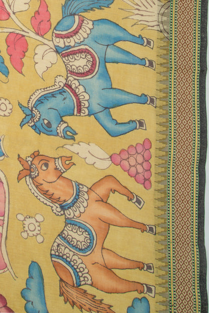 Tussar Kalamkari Handpainted Yellow Saree