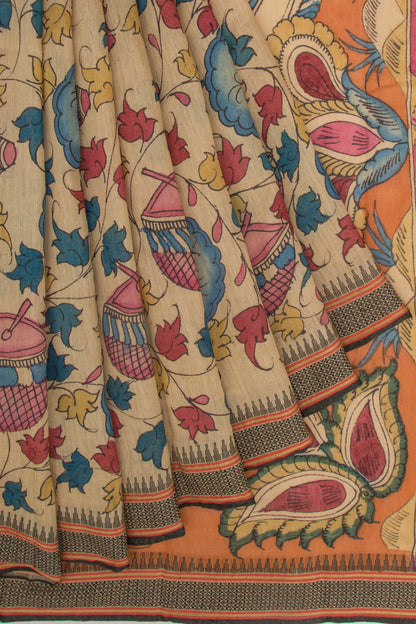 Tussar Kalamkari Handpainted Beige Saree