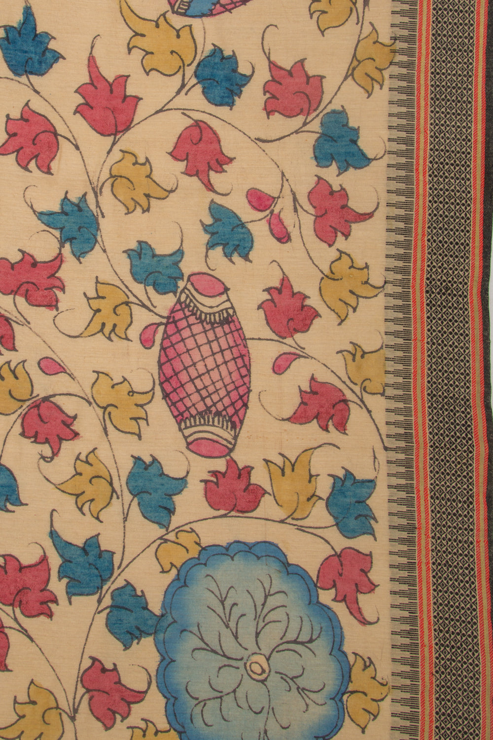 Tussar Kalamkari Handpainted Beige Saree