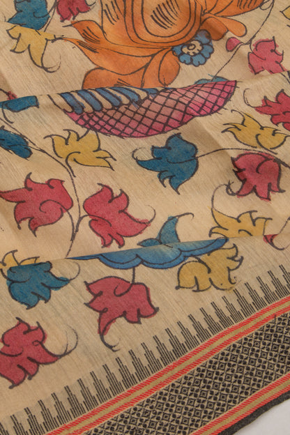 Tussar Kalamkari Handpainted Beige Saree