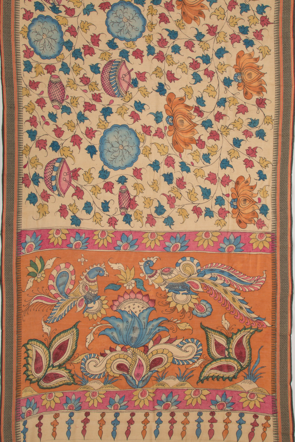 Tussar Kalamkari Handpainted Beige Saree