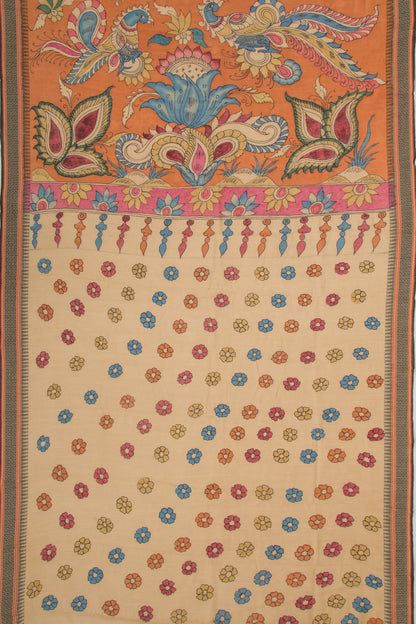 Tussar Kalamkari Handpainted Beige Saree