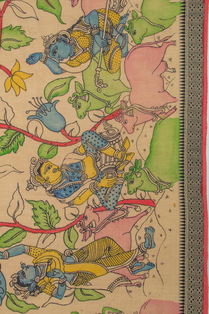 Soft Tussar Kalamkari Handpainted Beige Saree