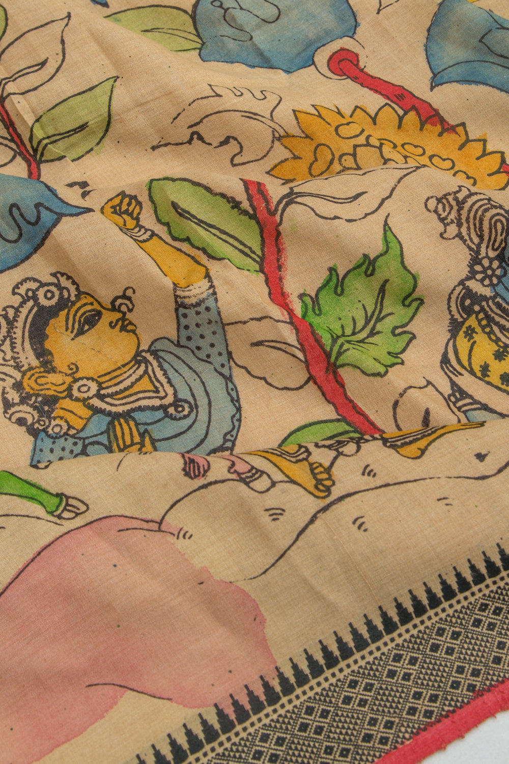 Soft Tussar Kalamkari Handpainted Beige Saree