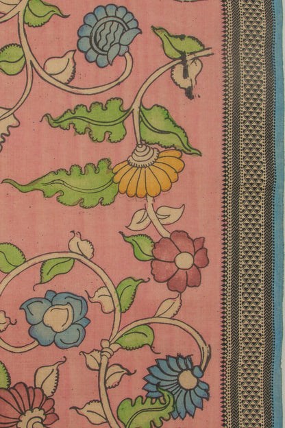 Soft Tussar Kalamkari Handpainted Peach Saree With Vidarbha Border