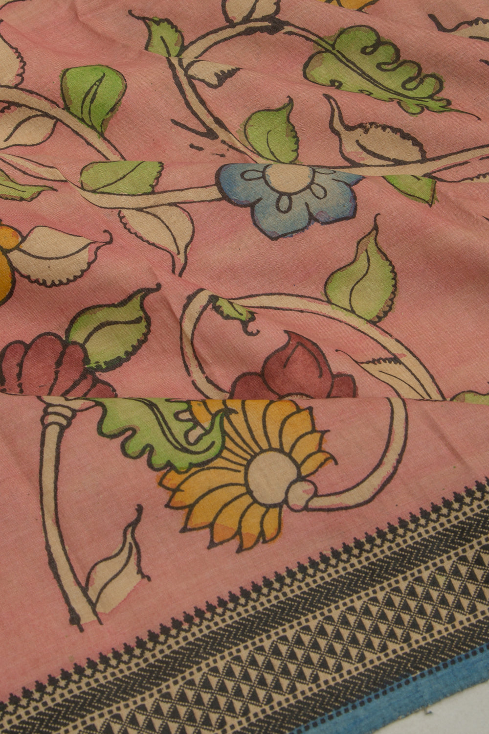Soft Tussar Kalamkari Handpainted Peach Saree With Vidarbha Border