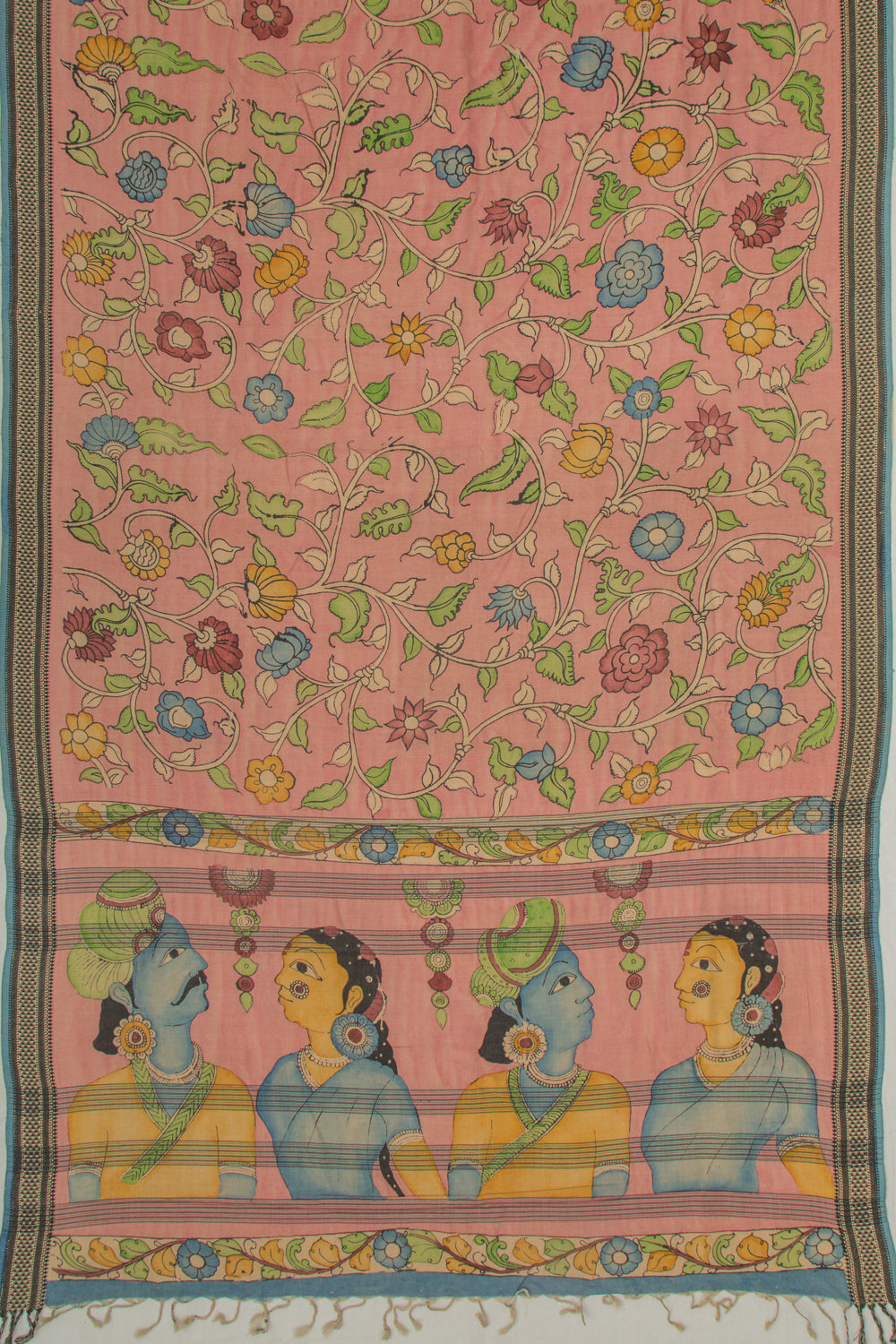Soft Tussar Kalamkari Handpainted Peach Saree With Vidarbha Border