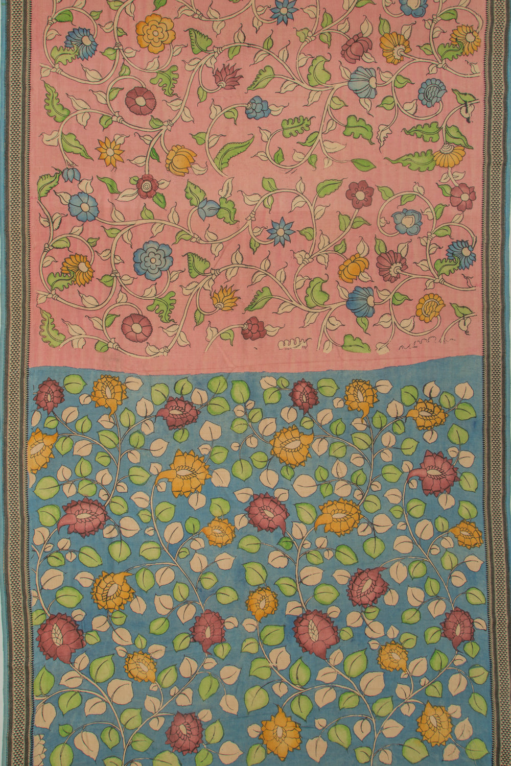 Soft Tussar Kalamkari Handpainted Peach Saree With Vidarbha Border