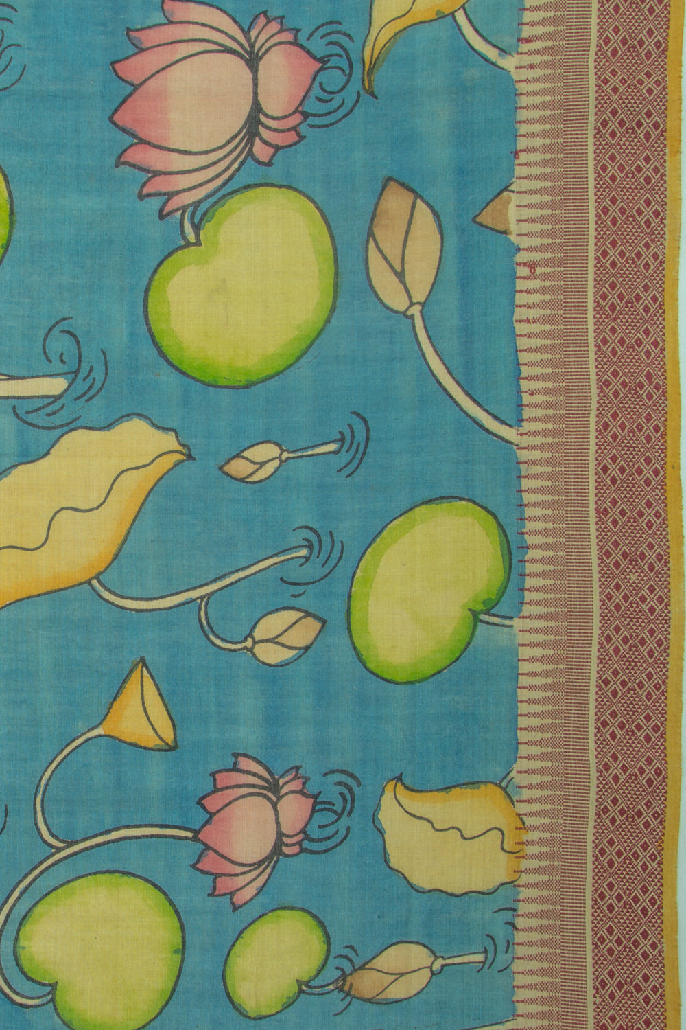 Soft Tussar Kalamkari Handpainted Blue Saree