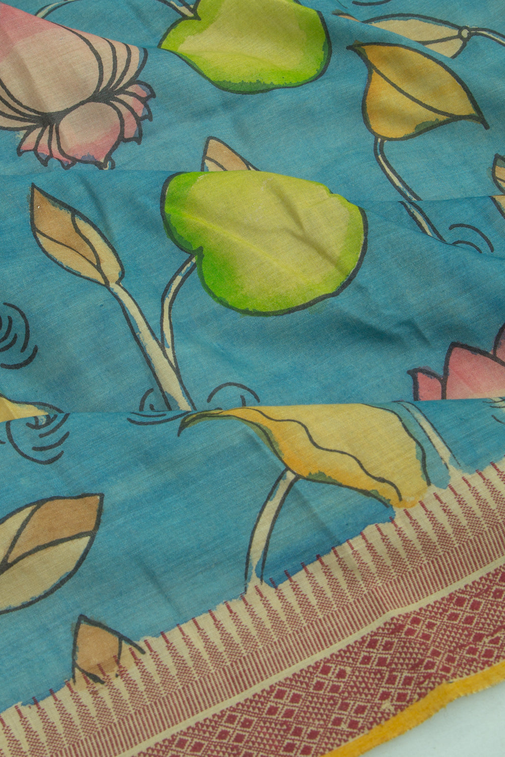 Soft Tussar Kalamkari Handpainted Blue Saree