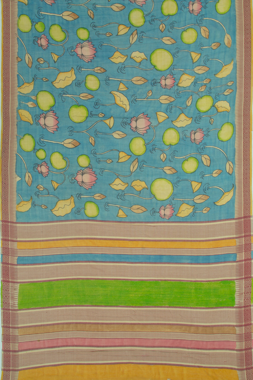 Soft Tussar Kalamkari Handpainted Blue Saree