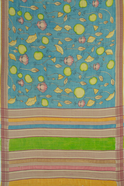 Soft Tussar Kalamkari Handpainted Blue Saree