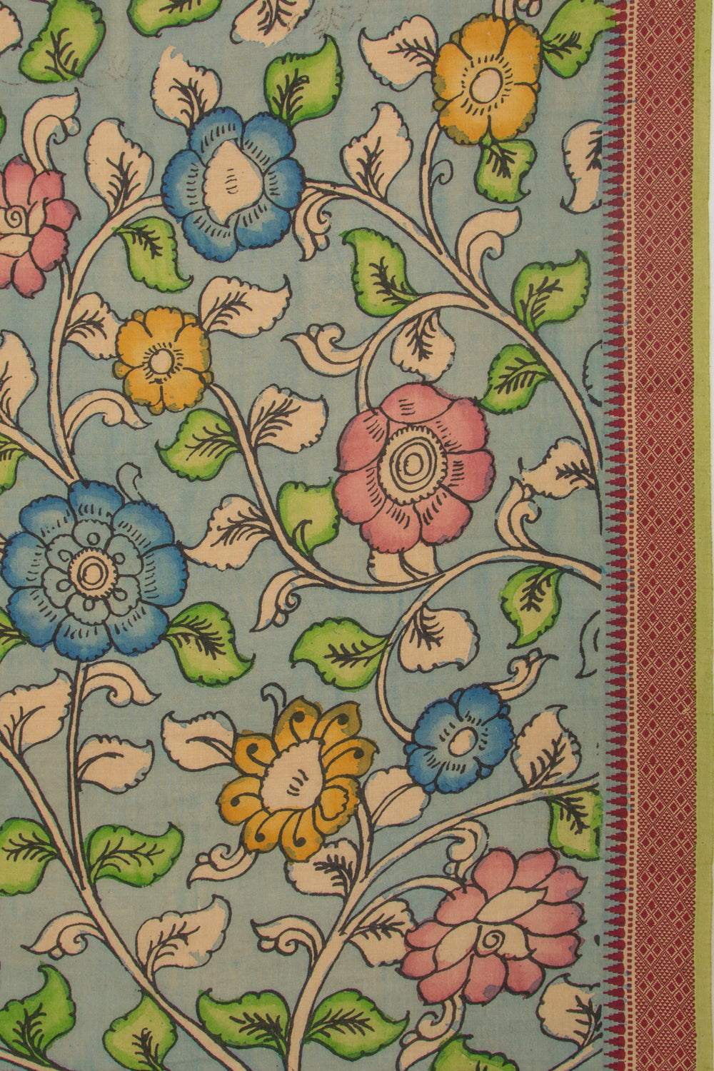 Soft Tussar Kalamkari Handpainted Blue Saree