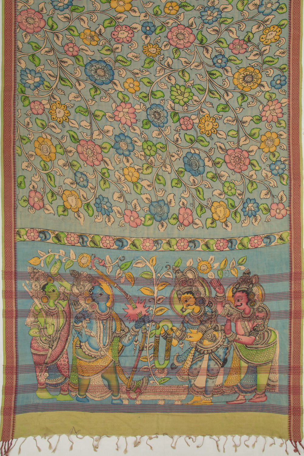 Soft Tussar Kalamkari Handpainted Blue Saree